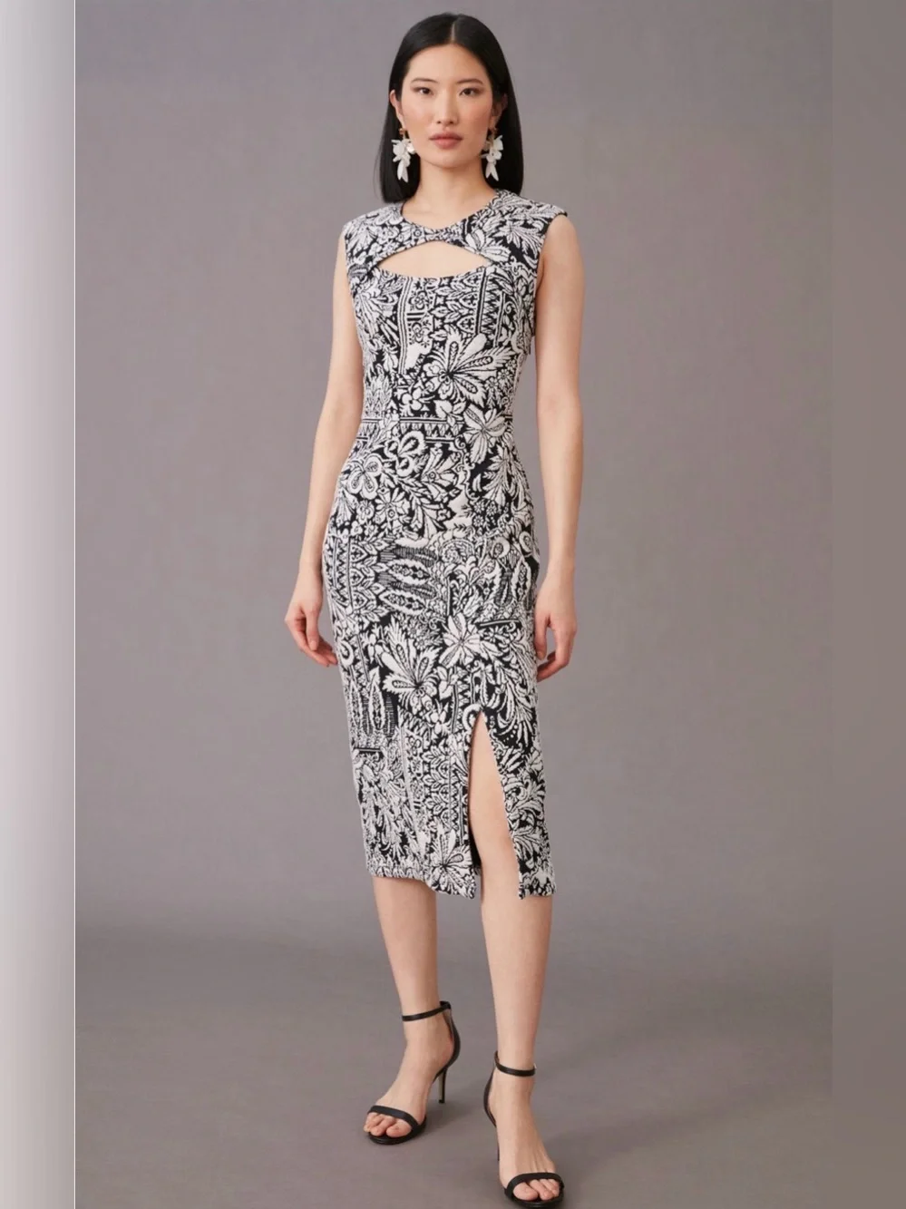 Anthropologie. Jacquard Cut-Out Midi Dress. Black & White. Size Medium.
